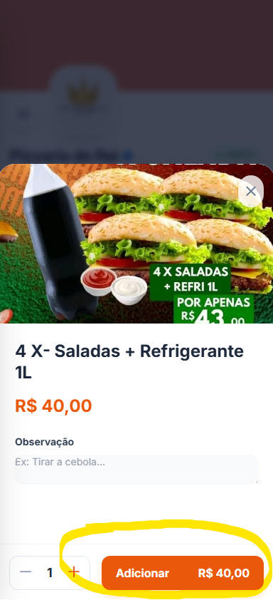 Cardápio Online - Personalização