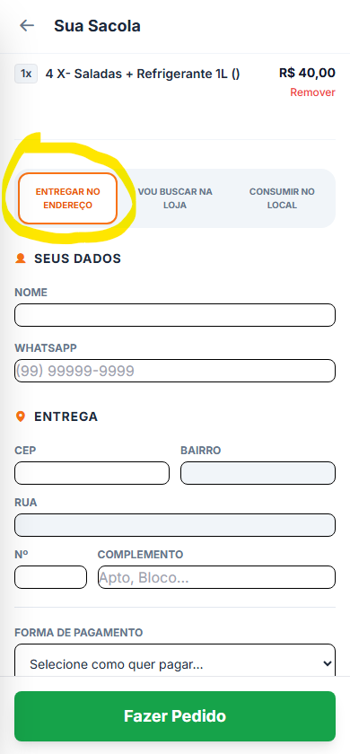 Cardápio Online - Acompanhamento